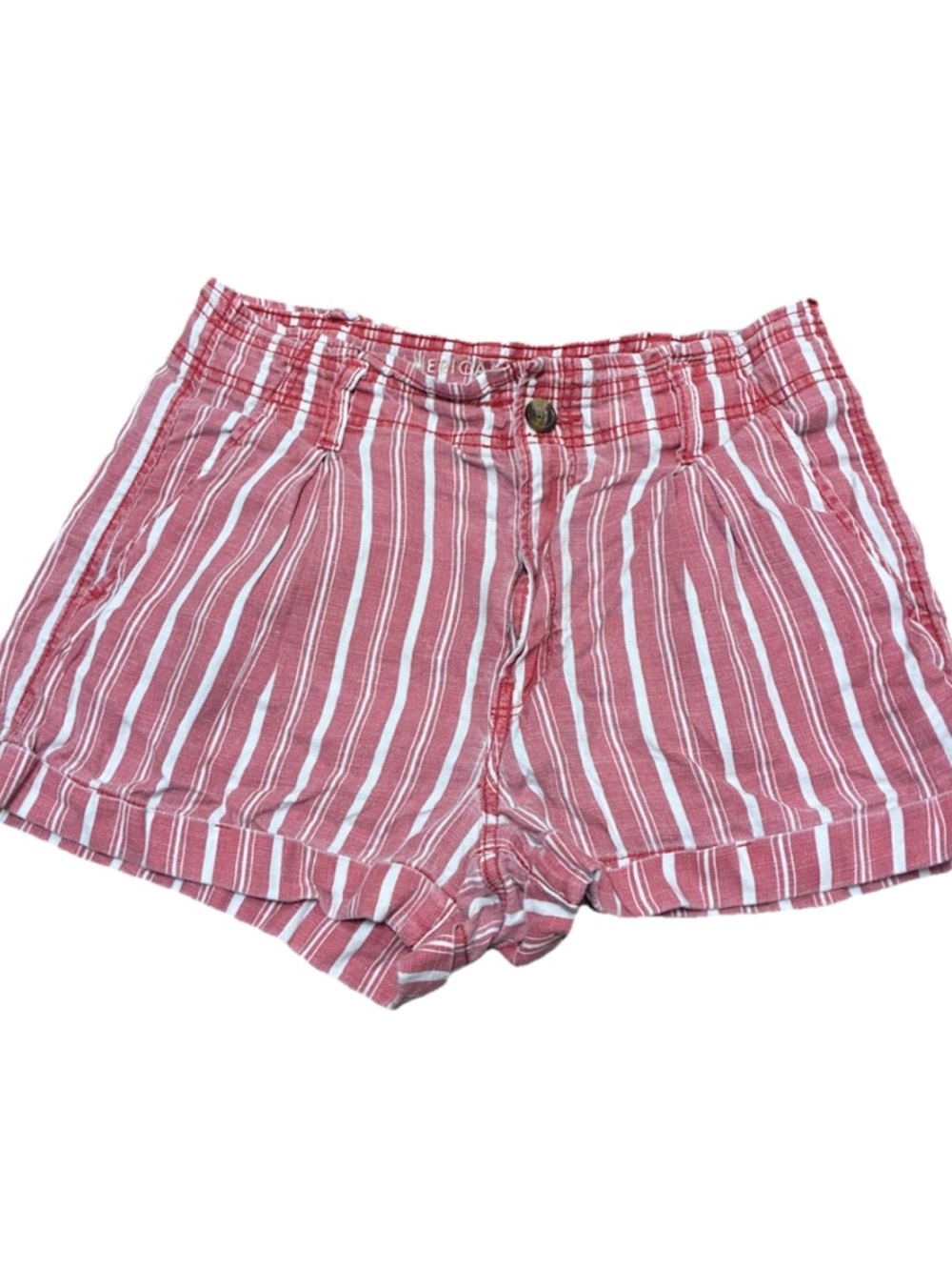 American Eagle Red Striped High Rise Shorts Size 8